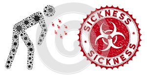 Coronavirus Mosaic Coronavirus Sickness Icon with Grunge Sickness Stamp