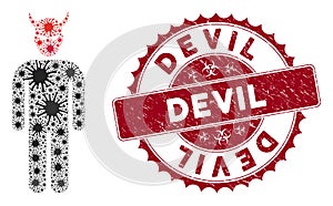 Coronavirus Mosaic Daemon Icon with Grunge Devil Stamp