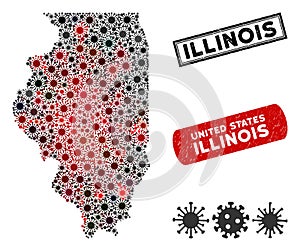 Coronavirus Mosaic Illinois State Map with Textured Watermarks