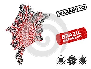 Coronavirus Mosaic Maranhao State Map with Grunge Seals