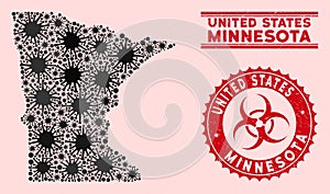Coronavirus Mosaic Minnesota State Map with Grunge Biohazard Stamps