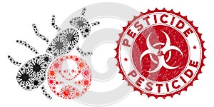 Coronavirus Mosaic Pesticide Icon with Textured Pesticide Seal