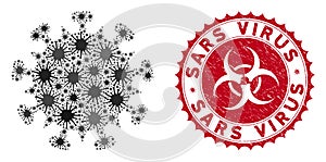 Coronavirus Mosaic SARS Virus Icon with Grunge Sars Virus Stamp