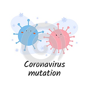 Coronavirus mutations, covid-19 virus strain, kinds of ncov, cute cartoon illustration, vector characters, isolated
