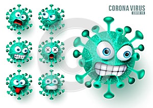 Coronavirus ncov emoji vector set. Novel corona virus emojis and emoticons photo