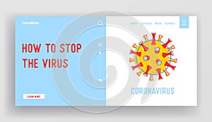 Coronavirus Ncov Website Landing Page. Dangerous Cell, Epidemic Disease Huge Microbe. Pandemic Mers-cov Bacteria