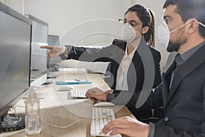 Coronavirus. Office workers with mask for corona virus. Business workers wear masks to protect and take care of their health. Off