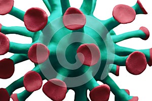 Coronavirus or the other virus model made from a modeling clay isolated on white