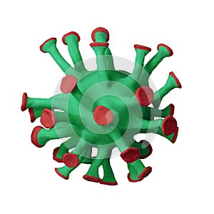 Coronavirus or the other virus model made from a modeling clay isolated on white