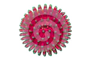 Coronavirus outbreak. Close-up of a red abstract model of a novel strain of the corona virus COVID-19 isolated on a white