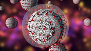 Coronavirus outbreak 3d render. Computer generated microscope virus close up