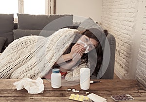 Coronavirus Outbreak. Sick infected woman worried in isolation