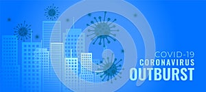 Coronavirus outburst infecting cities buildings concept banner