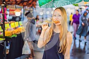 Coronavirus is over. Quarantine weakened. Take off the mask. Now you can go to public places. Young woman tourist on