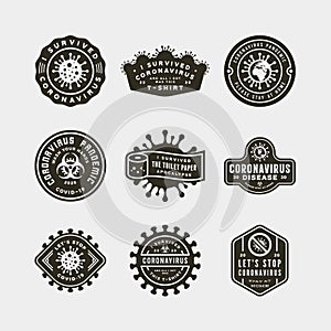 Coronavirus pandemic badges. health and medical vector illustration. t-shirt design concepts.