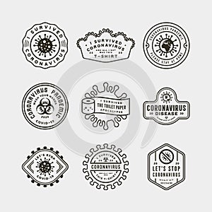 Coronavirus pandemic badges. health and medical vector illustration. t-shirt design concepts.