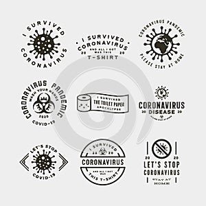 Coronavirus pandemic badges. health and medical vector illustration. t-shirt design concepts.