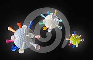 Coronavirus Pandemic COVID-19 Diagram using Golf balls plus Tee`s