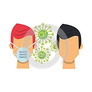 Coronavirus particle with men using face mask