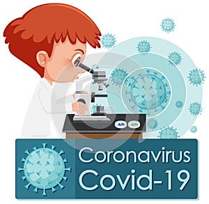 Coronavirus poster design with doctor looking through microscope
