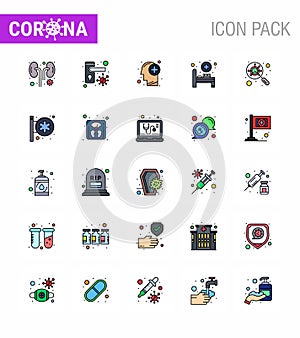 Coronavirus Precaution Tips icon for healthcare guidelines presentation 25 Flat Color Filled Line icon pack such as interfac,