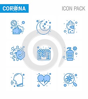 Coronavirus Precaution Tips icon for healthcare guidelines presentation 9 Blue icon pack such as disease, virus, sleep, hygiene,