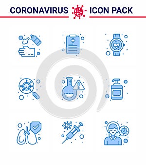 Coronavirus Precaution Tips icon for healthcare guidelines presentation 9 Blue icon pack such as flask, interfac, beat, glass,