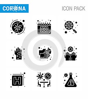 Coronavirus Precaution Tips icon for healthcare guidelines presentation 9 Solid Glyph Black icon pack such as germ, bacterial,