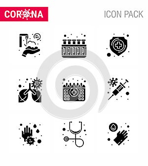 Coronavirus Prevention 25 icon Set Blue. calendar, pneumonia, protection, lung, bronchitis