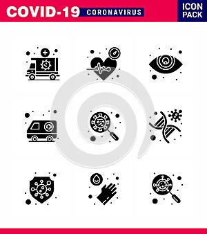 Coronavirus Prevention 25 icon Set Blue. scan virus, hospital, time, car, ophthalmology