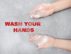 Coronavirus prevention concetpt: wash the hands with soap
