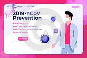 Coronavirus prevention infographic with doctor in mask.