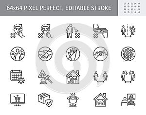 Coronavirus prevention line icons. Vector illustration include icon - social distance, quarantine violation, incubation