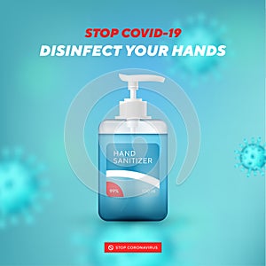 Coronavirus prevention. Quarantine concept. Pandemic. Stop dangerous virus. disinfect your hands and wash hands