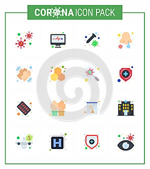 Coronavirus Prevention Set Icons. 16 Flat Color icon such as medical, nose infection, dropper, nasal infection, cold