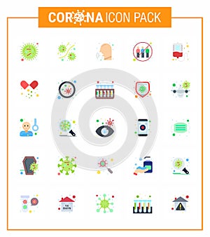 Coronavirus Prevention Set Icons. 25 Flat Color icon such as human, communication, plasm, fever, rhinitis