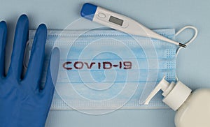 Coronavirus prevention surgical masks and sanitizer gel for hand hygiene spread protection