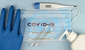 Coronavirus prevention surgical masks and sanitizer gel for hand hygiene spread protection