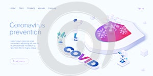 Coronavirus prevention or virus vaccination in isometric vector design. Shield as protective metaphor of covid antidote or photo