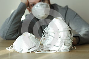 Coronavirus protecion masks on the table