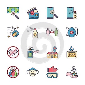 Coronavirus protection related vector icons set