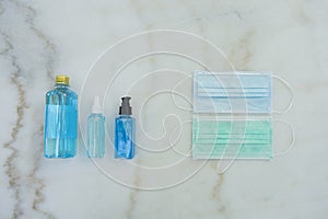 Coronavirus Protection Set including blue Ethyl Alcohol spray bottle, Alcohol gel bottle , Alcohol in plastic bottle and two