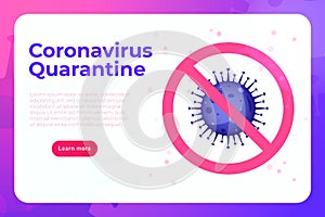 Coronavirus quarantine heathcare banner concept, poster template with covid19 molecule and stop sign.