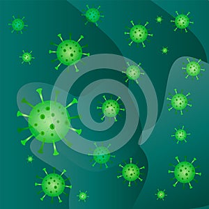 Coronavirus realistic green covid-19 molecules background. vector illustration