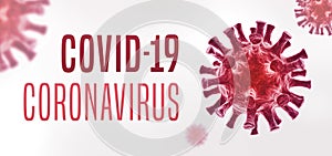 Coronavirus red banner with 3D virus. COVID-19 concept.