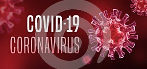 Coronavirus red banner with 3D virus. COVID-19 concept.