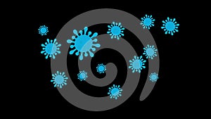 Coronavirus replicating 4K animation.  Isolated blue covid-19 multiplies on a black background. COVID-19 pandemic alert.