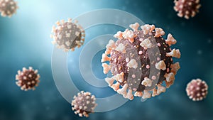 Coronavirus or sars-cov-2 or covid-19 virus cells 3D rendering illustration. Medical and healthcare, medicine, microbiology,