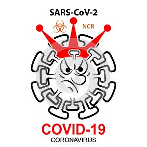 Coronavirus SARS-CoV-2 with crown. Hand drawing sketch of virus causing pneumonia