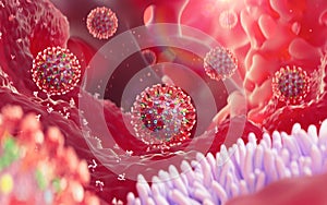 Coronavirus sars-cov-2 infection in human body 3D render